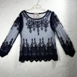 Simply Couture sz XL Boho Lace Sheer Top Embroidered Designer Hippie Peasant NWT
